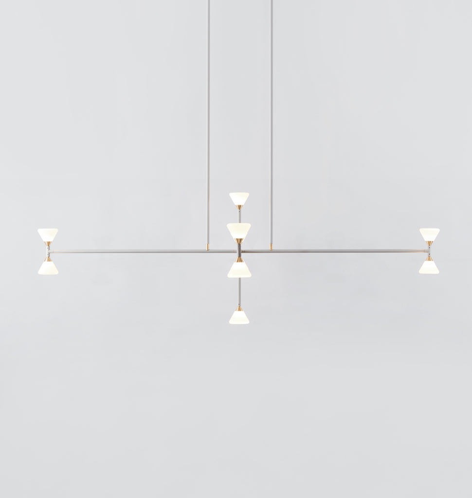 Chandelier - Vertical - 10 Lights (Matte ivory/Brushed brass)