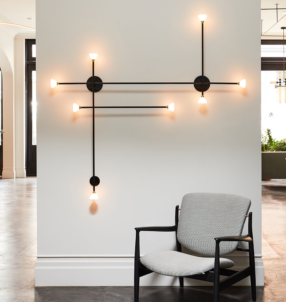  Custom configuration (Matte black / Brushed brass) — Roll & Hill Showroom, New York City. Image by Nicole Franzen