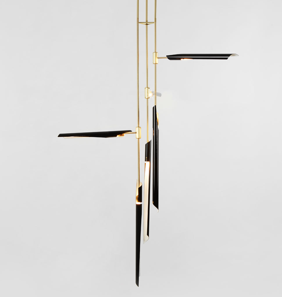Chandelier 06 - Vertical (Gloss black/Brushed brass)