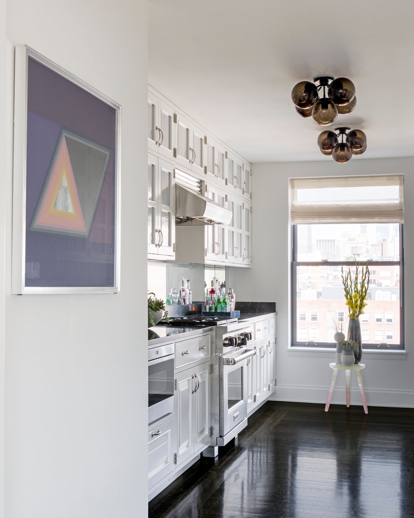 Ceiling Mount - 5 Globes (Black/Smoke) — New York City. Interior by Kelly Rosen. Image by Sean Litchfield