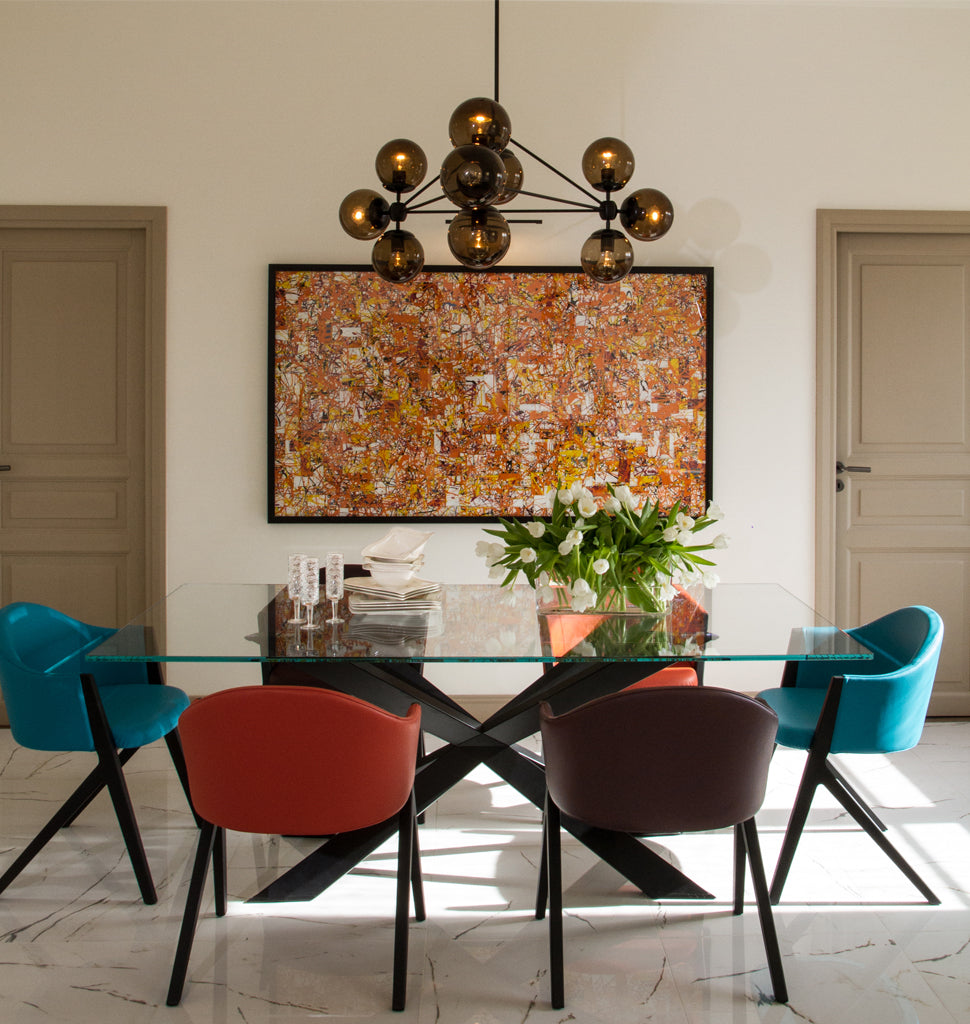 Chandelier - 3 Sided, 10 Globes (Black/Smoke) — Cannes, France. Interior by Romain Federiconi. Image by Creativision