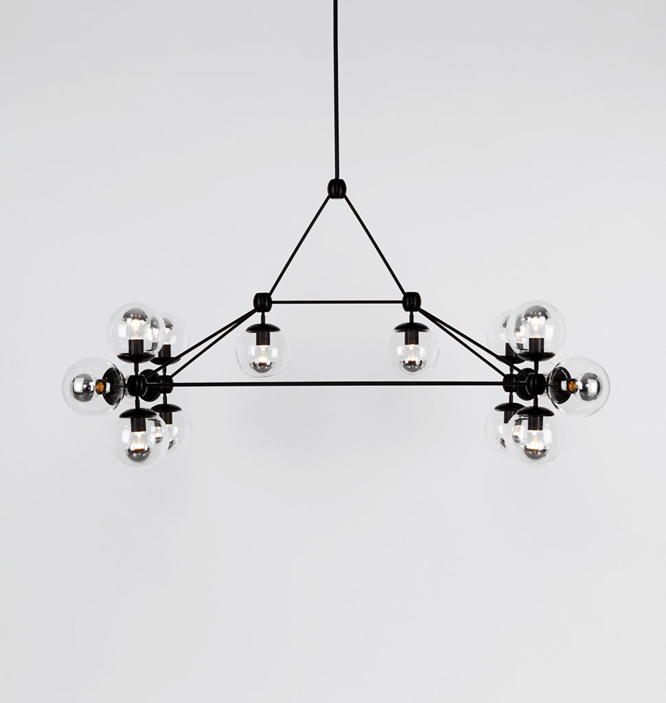 Chandelier - Rectangle, 14 Globes (Black/Clear)