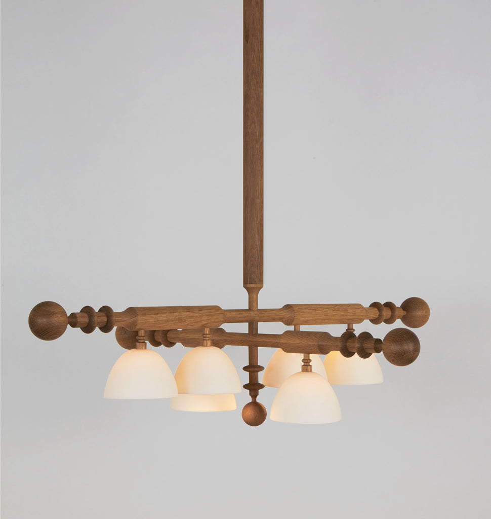 Two Arm Pendant (White oak/White bone china)