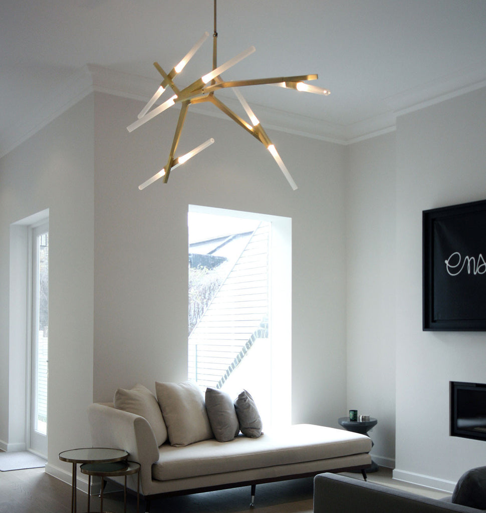 Chandelier - 10 Lights (Brushed brass/Straight-cut glass) — Fernshaw Road, London