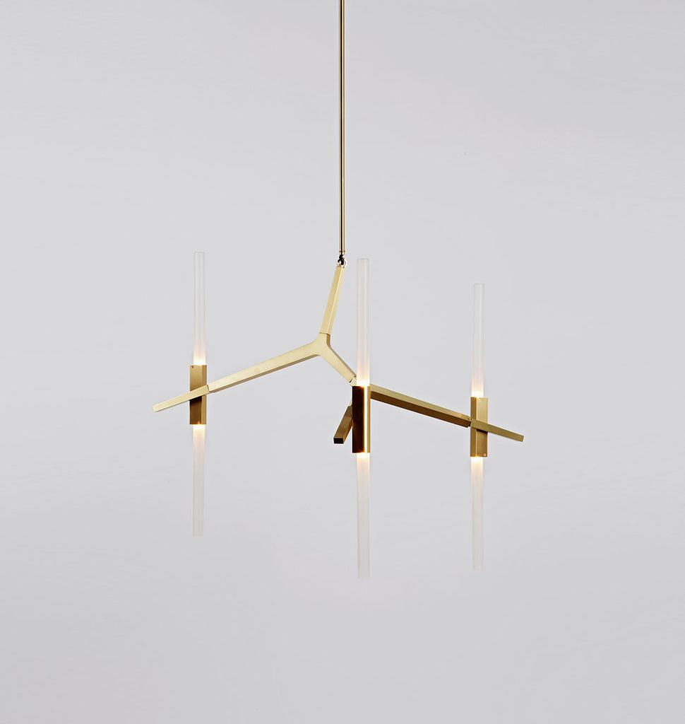 Chandelier - 6 Lights (Brushed brass/Straight-cut glass)