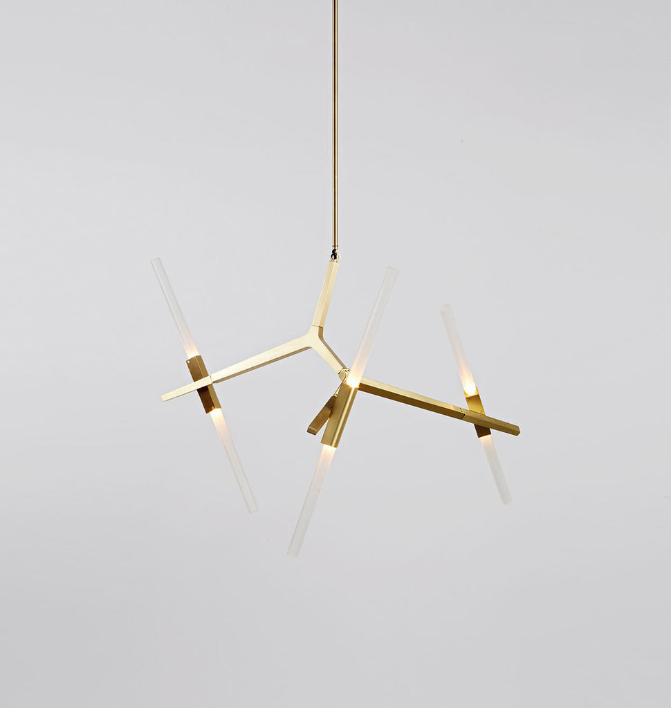 Chandelier - 6 Lights (Brushed brass/Straight-cut glass)