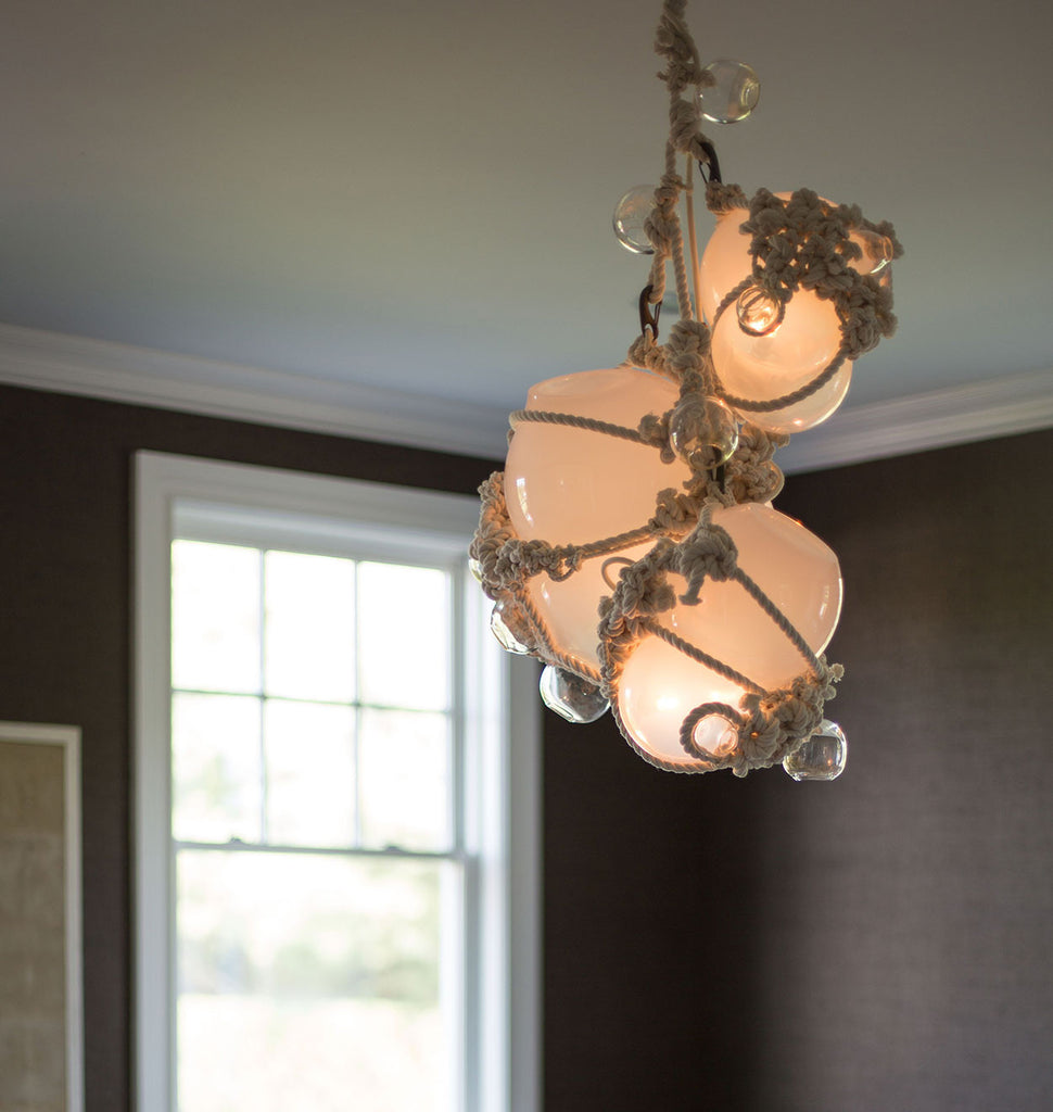 Chandelier - 1 Lg, 2 Sm Bubbles, 5 Barnacles (Natural/Opal) — Bridgehampton, New York