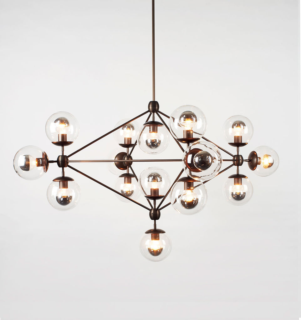 Chandelier - 4 Sided, 15 Globes (Bronze/Clear)