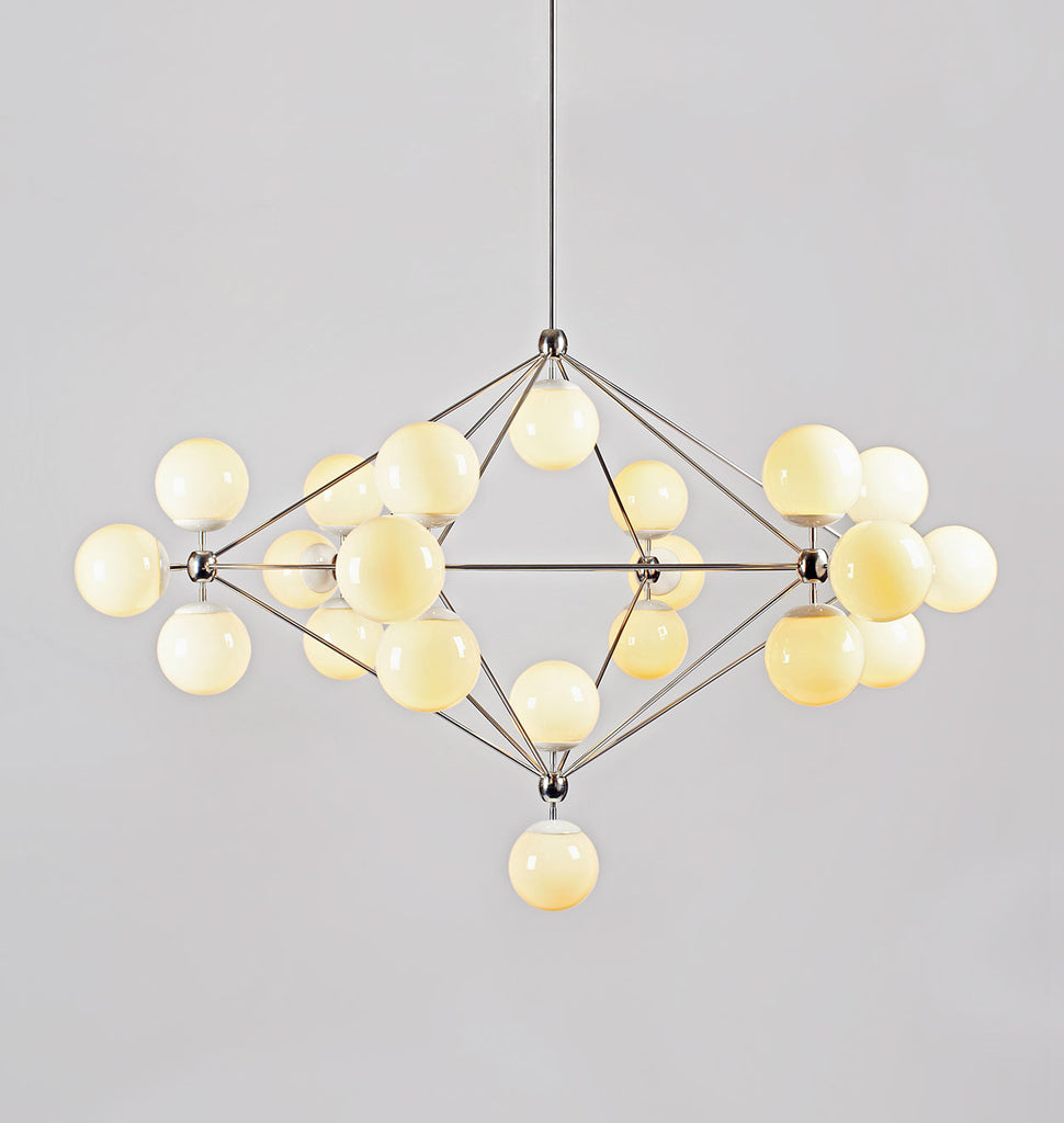 Chandelier - 6 Sided, 21 Globes (Polished nickel and custom powder coat white/Cream)
