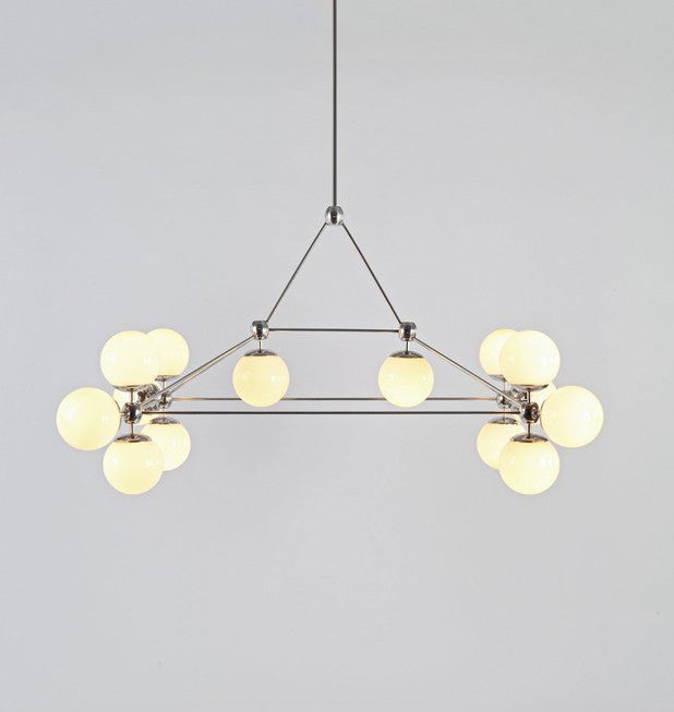 Chandelier - Rectangle, 14 Globes (Polished nickel/Cream)