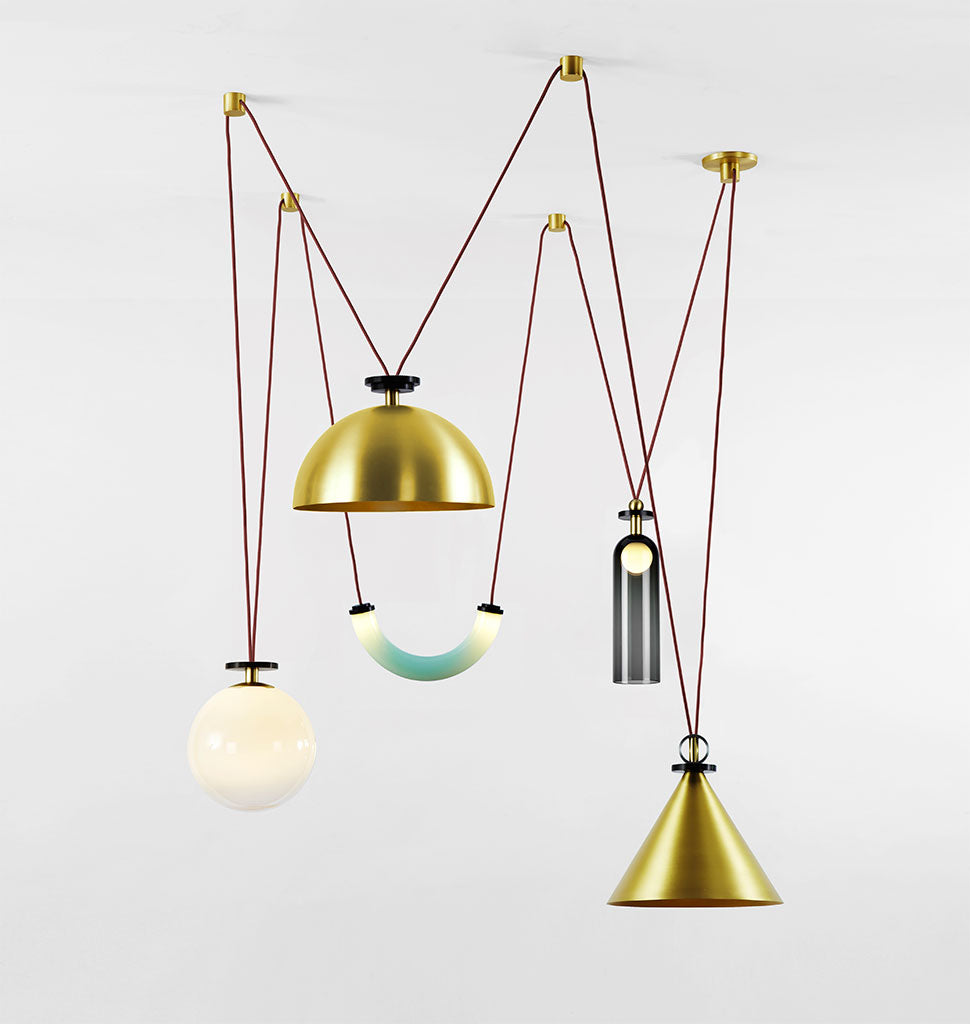 5-Piece Chandelier (Brushed brass cone/Brushed brass hemisphere)