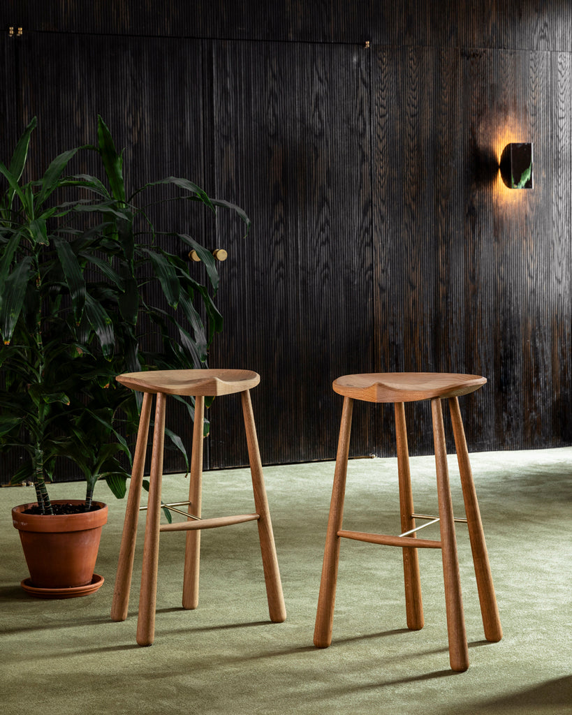 Taper Bar Stool (White oak) — Roll & Hill Showroom, New York City. Image by Max Burkhalter
