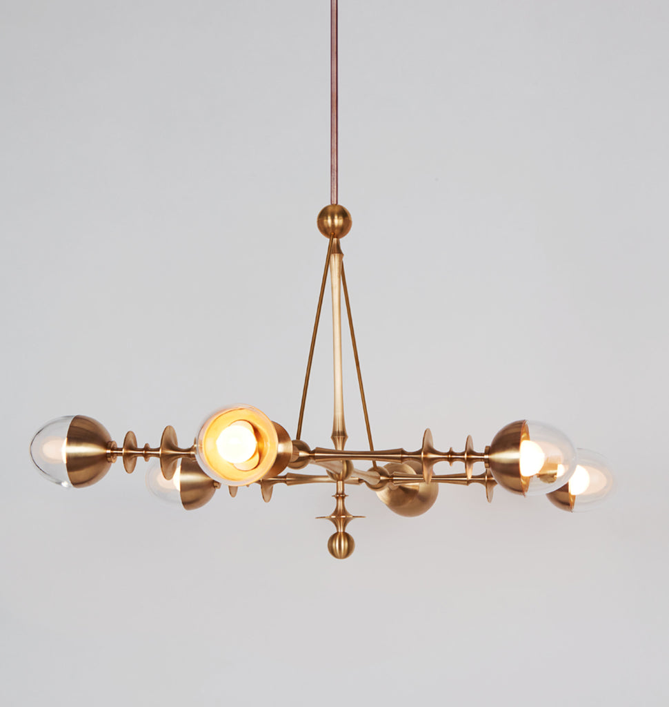 Six Arm Pendant (Unlacquered brass/Clear glass)