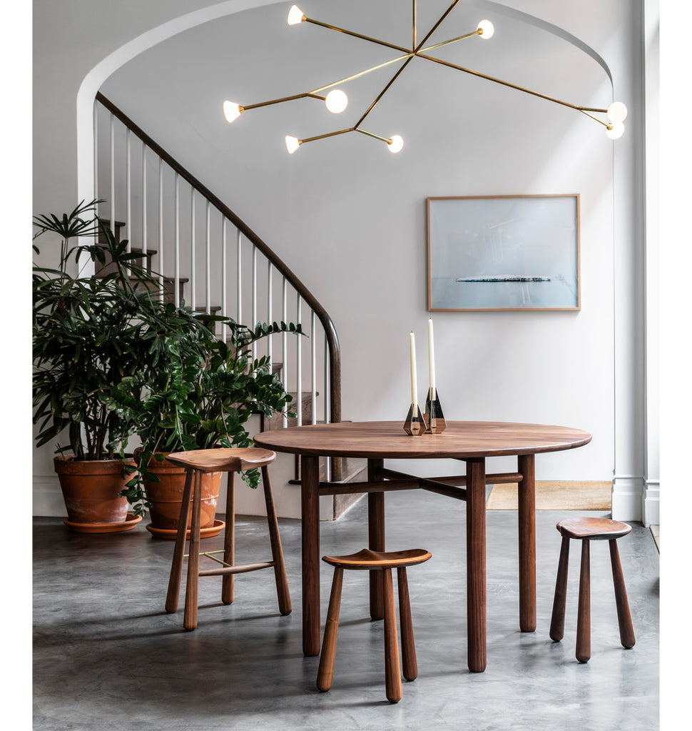 Taper Low Stool (Black walnut) — Roll & Hill Showroom, New York City. Image by Max Burkhalter