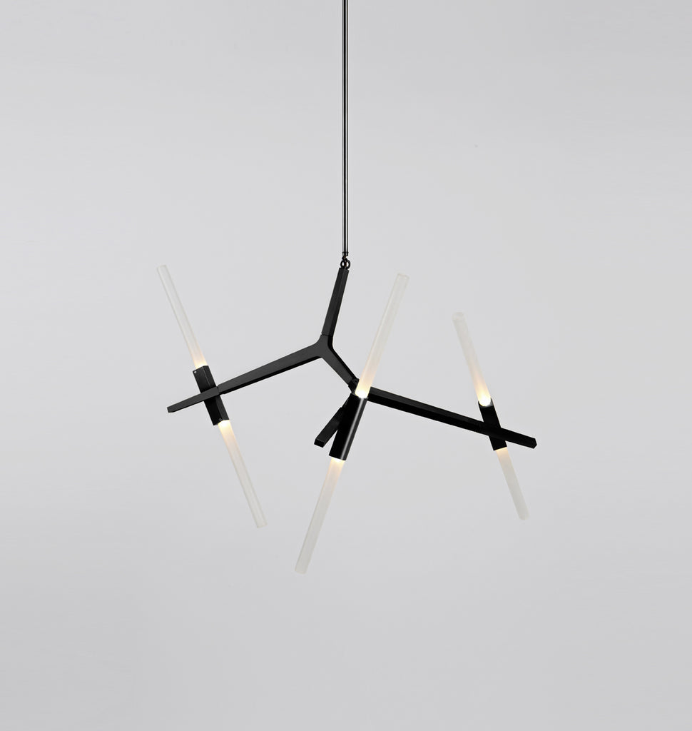 Chandelier - 6 Lights (Black/Straight-cut glass)